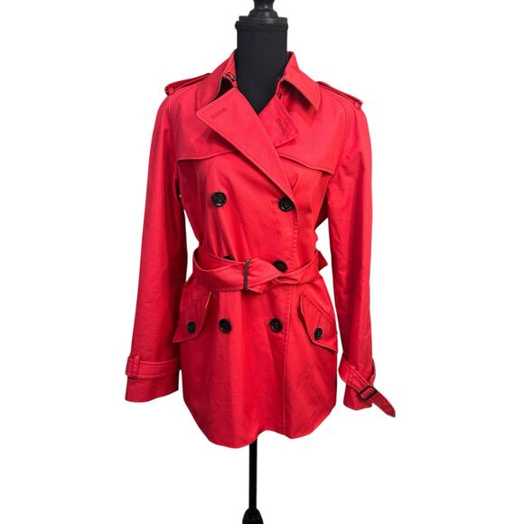 Coach Jackets & Blazers - Coach Double Breasted Short Trench Coat Size L Red Belted Business Streetwear